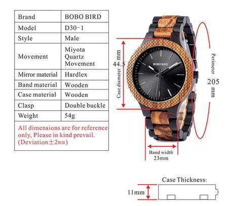 Image of Wooden Bobo Bird Men's Two Tone Retro Zebra Quartz Wristwatch Luminous Hands LD30-1 with Grid Bezel Erkek Kol Saat