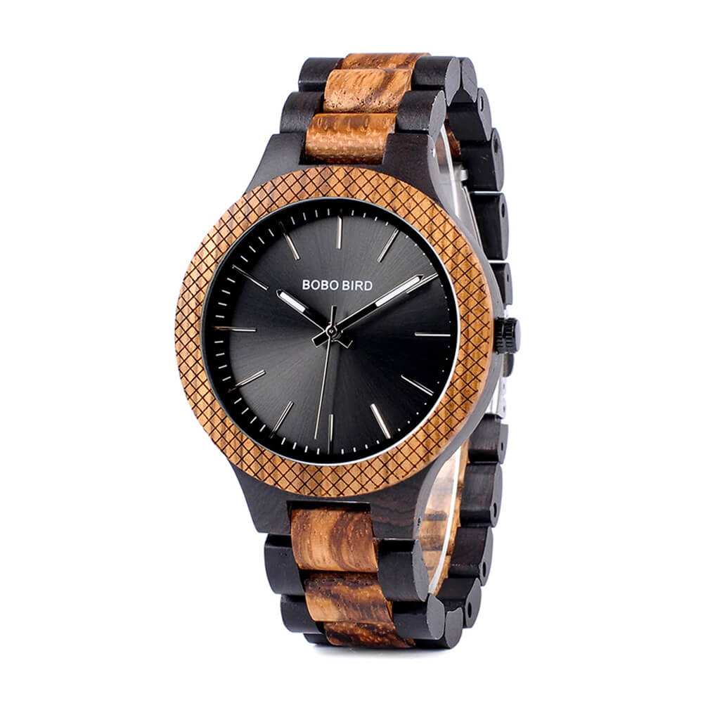 Wooden Bobo Bird Men's Two Tone Retro Zebra Quartz Wristwatch