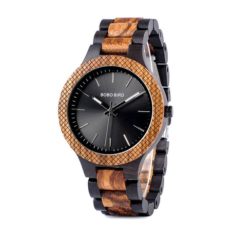 Image of Wooden Bobo Bird Men's Two Tone Retro Zebra Quartz Wristwatch Luminous Hands LD30-1 with Grid Bezel Erkek Kol Saat