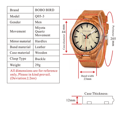 Image of Wooden BOBO BIRD Watch Casual Fashion Men & Women Watches erkek kol saati Design Watches relogio masculino Q05