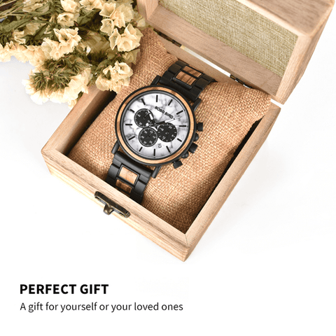 Image of Wooden Stylish Bobo Bird Marble Face Mens Watch Design P09-4&5 + FREE Wooden Gift Box