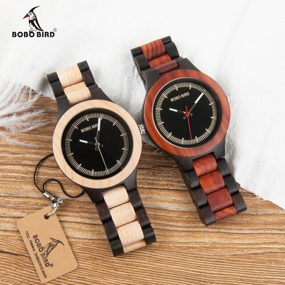 Wooden BOBO BIRD Men's Luxury Quartz Bamboo Wrist Watch V-O01/O02  Presented in a FREE Gift Box