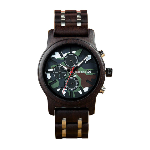 Image of Wooden BOBO BIRD Luxury Chronograph Military Camo Style Quartz Watch + FREE Bamboo Gift Box V-R17