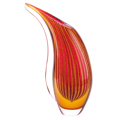 Image of Crimson Sunset Art Glass Flower Vase Accent Plus Sculpture - Home Decor 13907