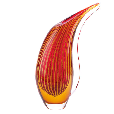 Image of Crimson Sunset Art Glass Flower Vase Accent Plus Sculpture - Home Decor 13907