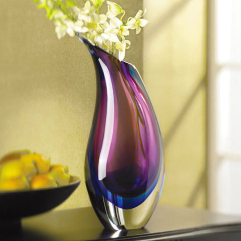 Image of Accent Violet Indigo Swirl Duo Tone Modern Glass flower Vase Decor