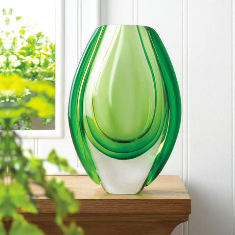 Image of Emerald Green Vibrant Art Glass Flower Vase - Accent Plus Home Decor