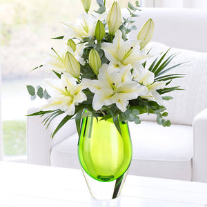 Green Cut Modern Contemporary Art Angled Top Glass Vase Accent 17386
