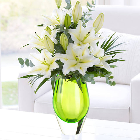 Image of Green Cut Modern Contemporary Art Angled Top Glass Vase Accent 17386