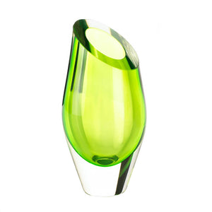 Green Cut Modern Contemporary Art Angled Top Glass Vase Accent 17386