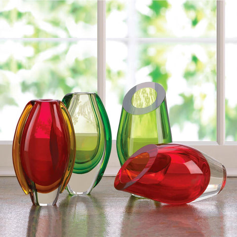 Image of Red Cut Modern Contemporary Art Angled Top Glass Vase Accent 17385