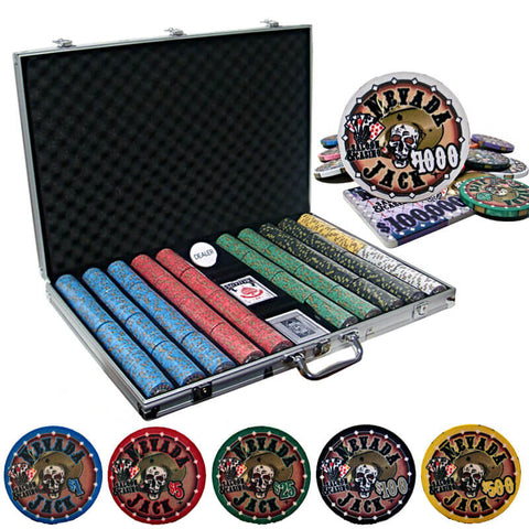 Image of Nevada Jack Poker Set-1000ct Casino Ceramic Chips In Alloy Carry Case