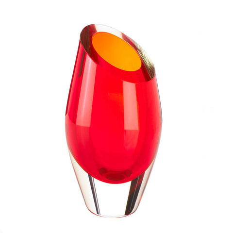 Image of Red Cut Modern Contemporary Art Angled Top Glass Vase Accent 17385