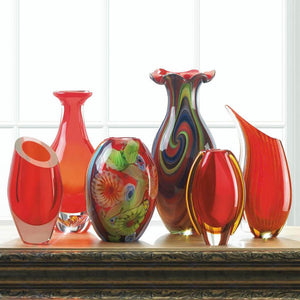 Accent Plus Red Freeform Floral Flow Glass Vase