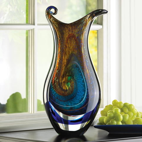 Image of Galaxy Modern Swirl Abstract Art Glass Sculpture Vase Centrepiece Accent Plus Decor