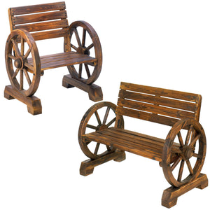 Wooden Wagon Wheel Rustic Outdoor Garden Patio Single & Two Seater Bench Set