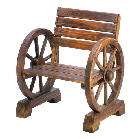 Image of Wooden Wagon Wheel Rustic Outdoor Garden Patio Single & Two Seater Bench Set