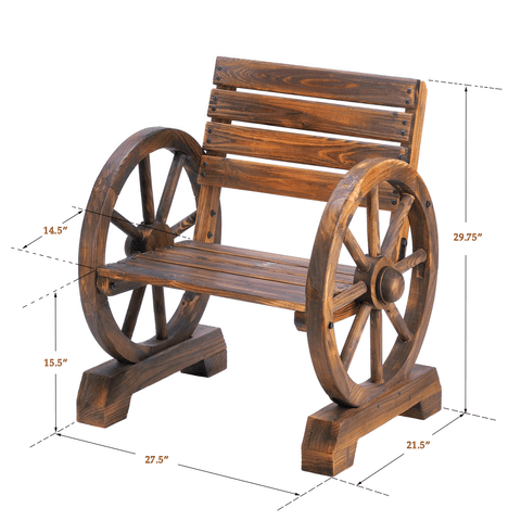 Image of Wooden Wagon Wheel Rustic Single Outdoor Garden Patio Sitting Chair