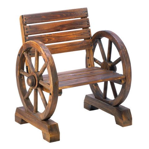 Image of Wooden Wagon Wheel Rustic Single Outdoor Garden Patio Sitting Chair