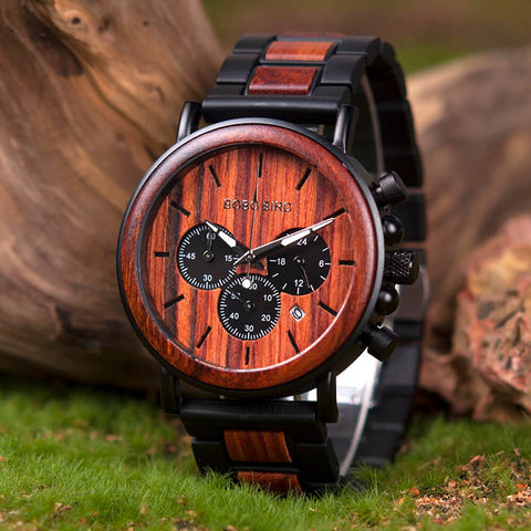 Image of Wooden Military Stylish BOBO BIRD Luxury Mens Relogio Masculino Watch+Gift Box