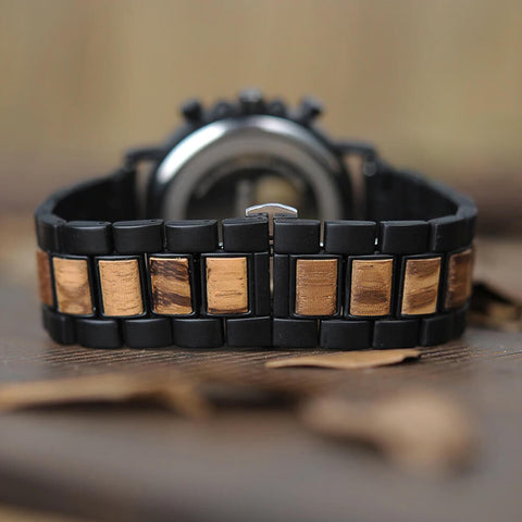 Image of Wooden Military Style Watch BOBO BIRD Quartz Wristwatch + Wood Gift Box-P09-1