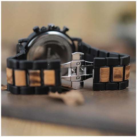 Image of Wooden Military Style Watch BOBO BIRD Quartz Wristwatch + Wood Gift Box-P09-1