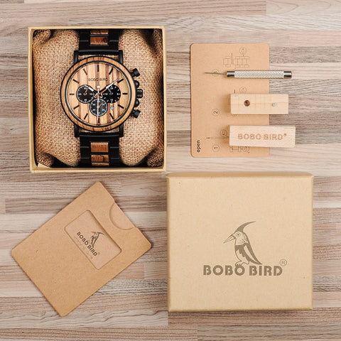 Image of Wooden Bobo Bird Military Stylish Chronograph Handcrafted Watches - P09-1-3+Q26